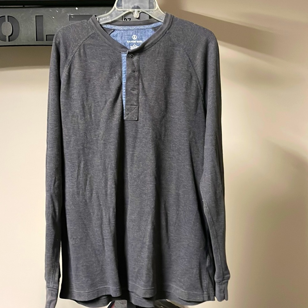 Men’s Grey Lands End Long Sleeve Shirt Size Large